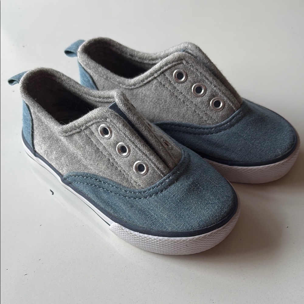 Blue and Gray Kids Slip-On Shoes